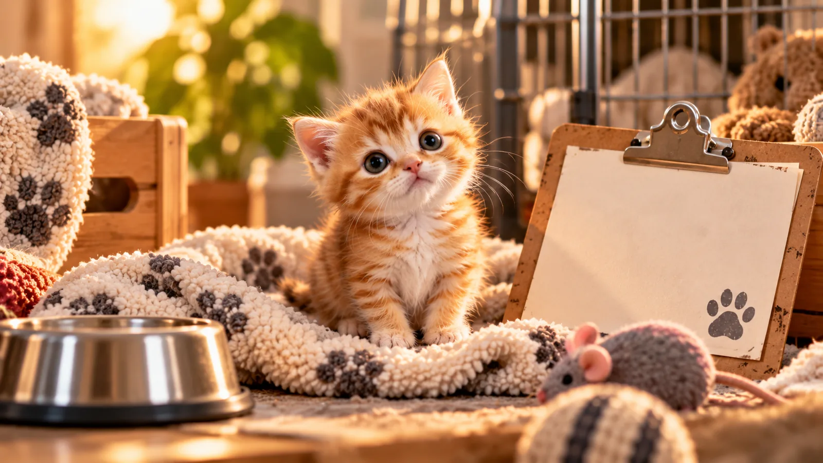 Tiny kitten in an adoption setting