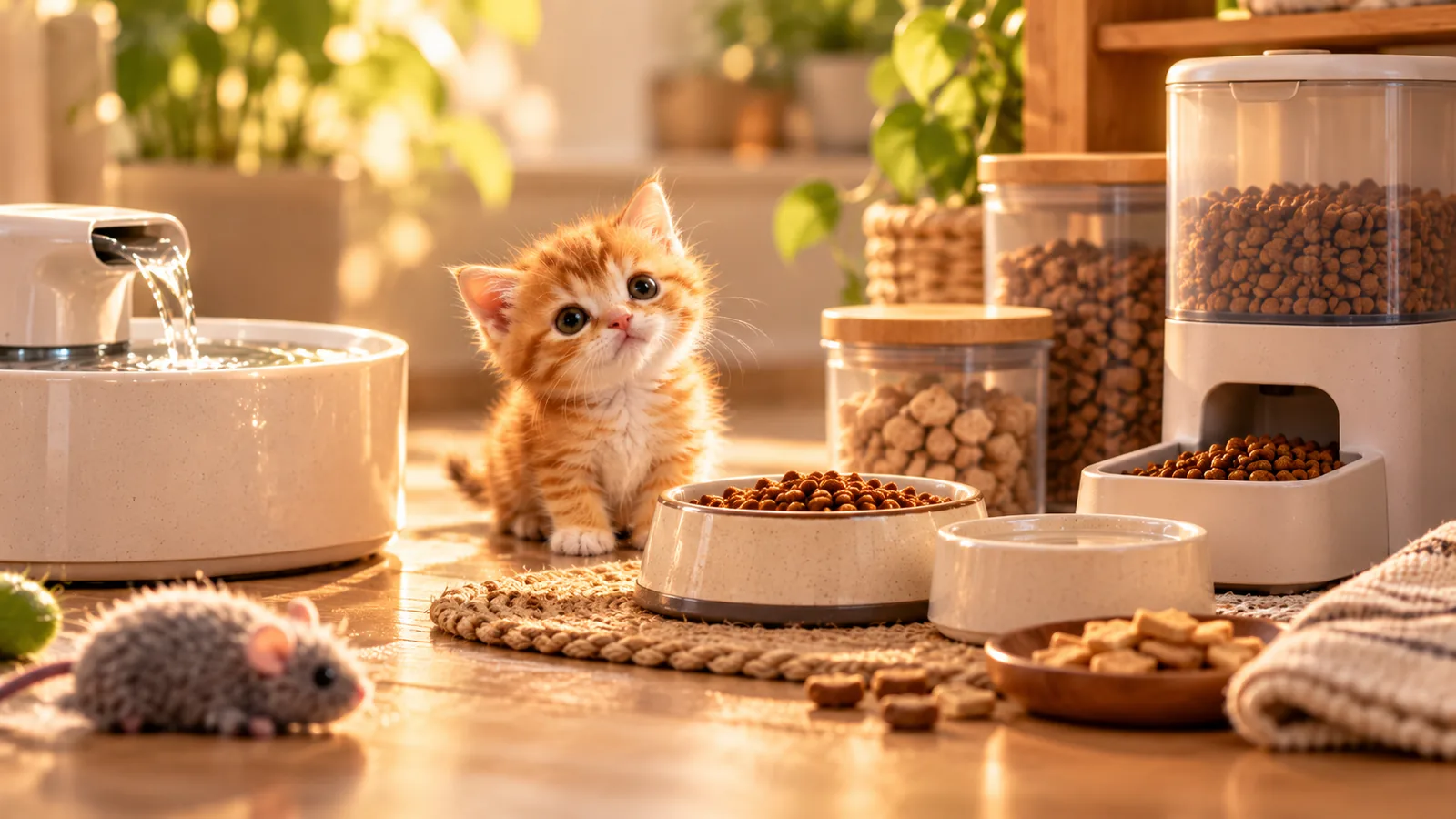 Illustrative kitten care scene
