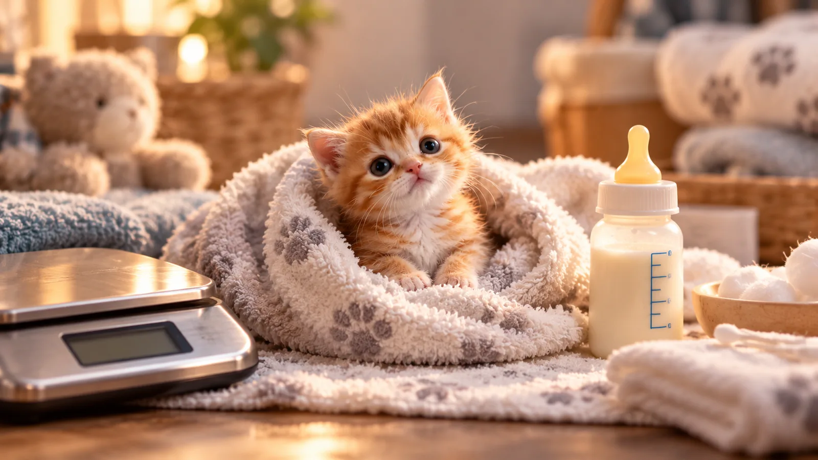 Tiny kitten in foster care setup