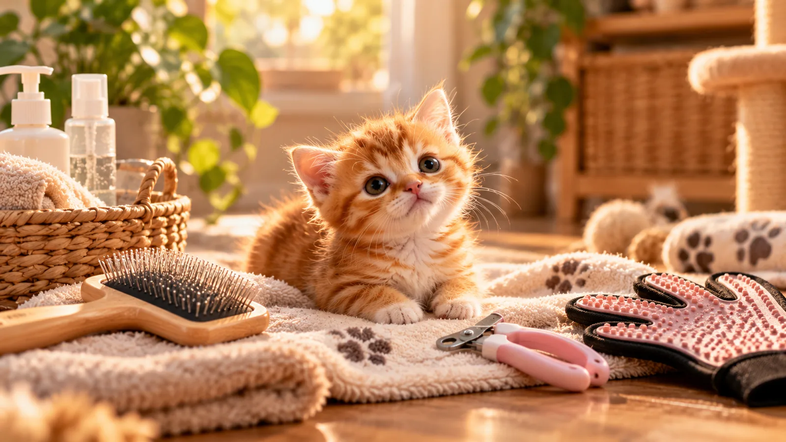 Illustrative kitten care scene
