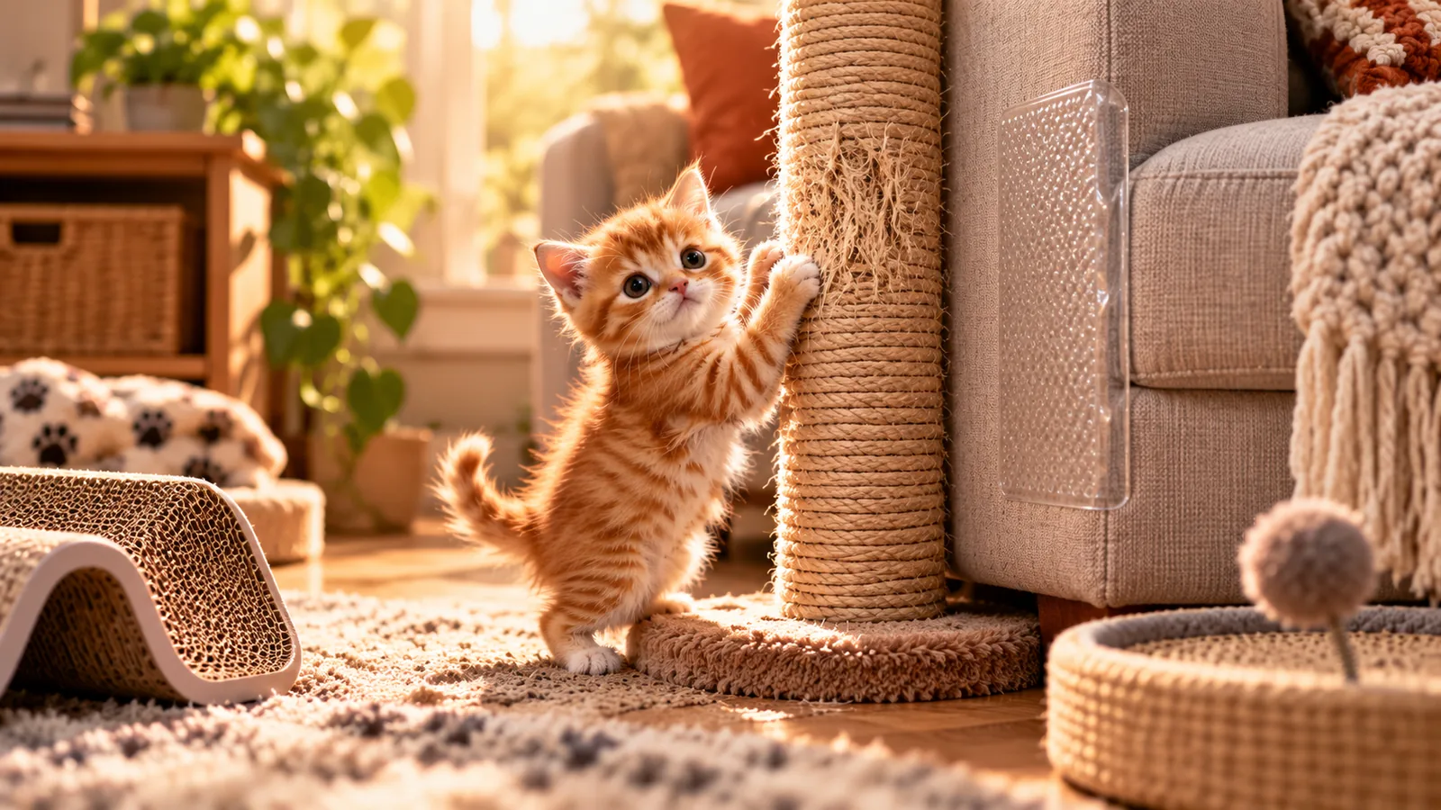Illustrative kitten care scene