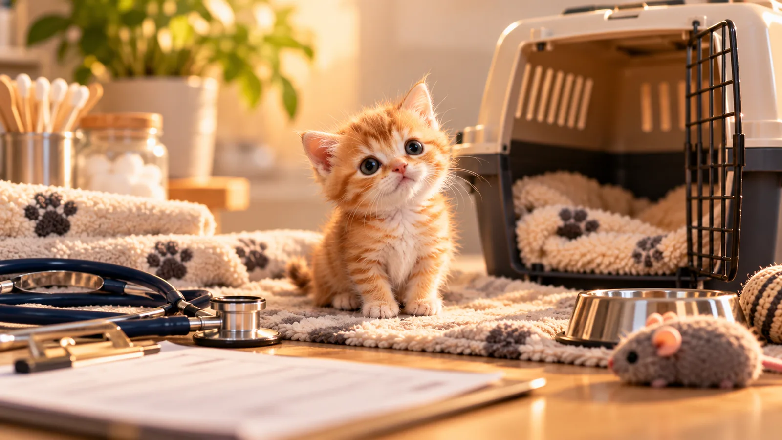 Illustrative kitten care scene